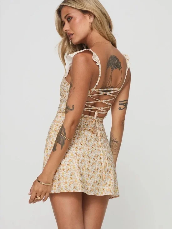 NWT Princess Polly Landon Mini Dress Yellow Floral Petite US 4 - Picture 2 of 6